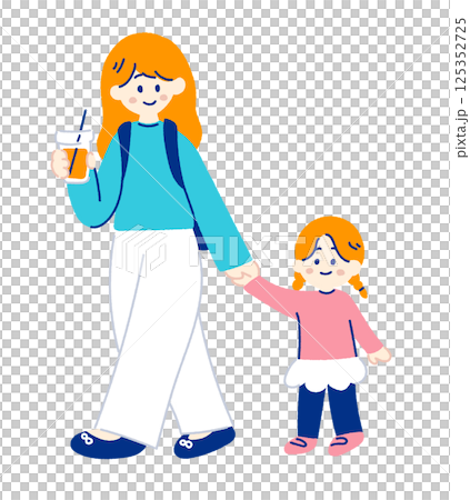 手を繋いで歩く親子 parent and child walking hand in hand 125352725