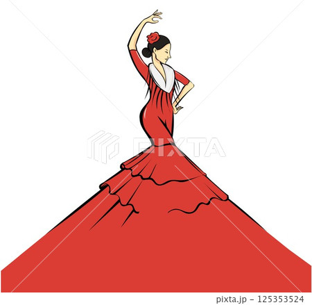Spanish flamenco dancer, with red dress on white background. vector illustration 125353524