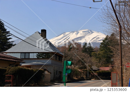 Honshu Island of Japan's most active volcano, Mt. Asano, as seen from the Karuizawa resort town in Nagano, Japan 125353600