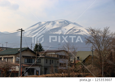 Honshu Island of Japan's most active volcano, Mt. Asano, as seen from the Karuizawa resort town in Nagano, Japan Honshu Island of Japan's most active volcano, Mt. Asano, as seen from the Karuizawa resort town in Nagano, Japan 125353607