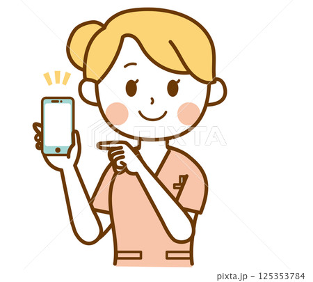 スマホを指差す看護師の女性 スマホを指差す看護師の女性 125353784