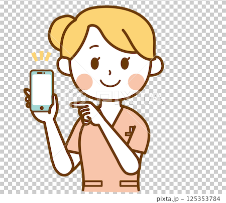 スマホを指差す看護師の女性 スマホを指差す看護師の女性 125353784