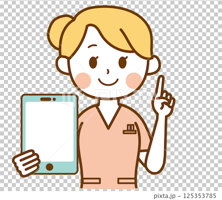 A female nurse holding a tablet and explaining 125353785