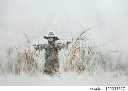 草原に立つ案山子のある風景(水彩画) 草原に立つ案山子のある風景(水彩画) 125353837