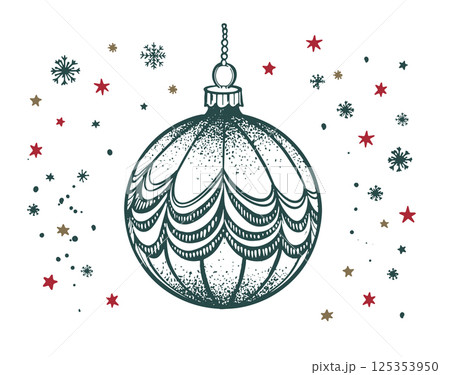 Christmas green ball. Hand drawn illustration. Christmas green ball. Hand drawn illustration. 125353950
