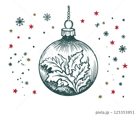 Christmas green ball. Hand drawn illustration.	 125353951