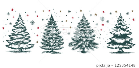 Christmas tree hand drawn illustration	 Christmas tree hand drawn illustration	 125354149