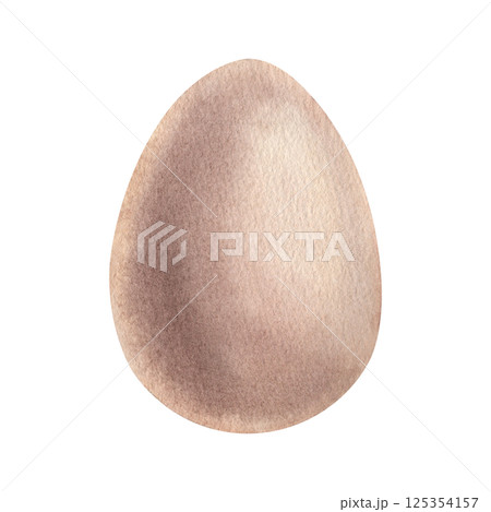 Brown Easter egg. Hand drawn watercolor illustration of colored decorative element for spring holiday on isolated background. Use for for Happy Easter cards, wrapping paper, posters and invitations. 125354157