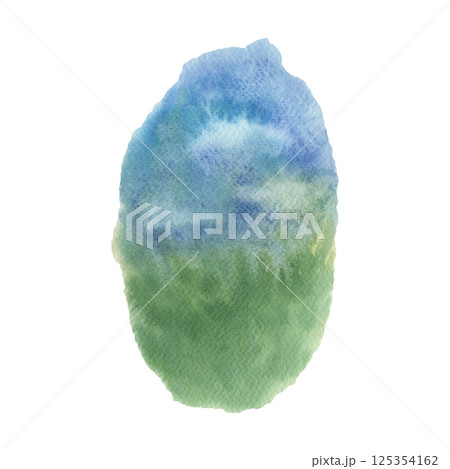 Watercolor stain in blue and greencolors isolated on white background. Hand drawn illustration of blot for your design, logo, banner, text. Delicate airy pastel spot for background. Template for decor 125354162