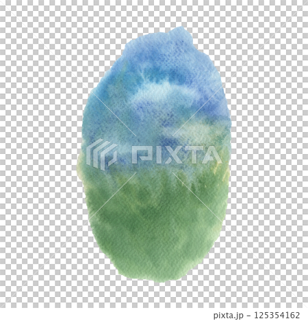 Watercolor stain in blue and greencolors isolated on white background. Hand drawn illustration of blot for your design, logo, banner, text. Delicate airy pastel spot for background. Template for decor 125354162