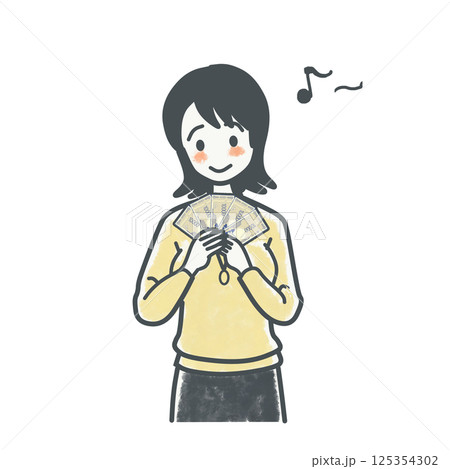 一万円札を持つ女性 125354302