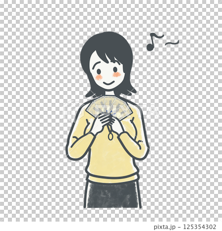 一万円札を持つ女性 125354302