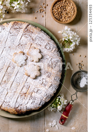 Powdered Cake Pastiera Napolitano With Wheat And Blossoms 125354493