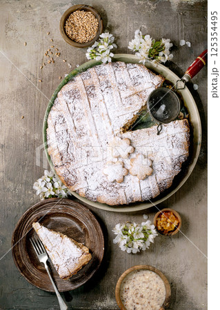 Homemade Pie Pastiera Napolitano with Powdered Sugar Topping 125354495