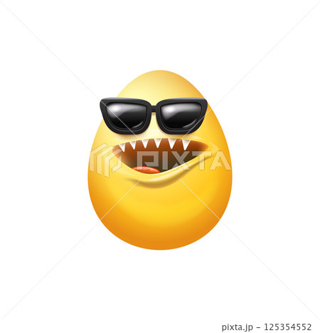 Cartoon golden monster easter egg with black sunglasses cartoon characters isolated on white background. Gold color egg vector concept illustration. funky sweet easter character with teeth and mouth 125354552