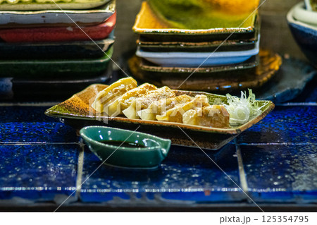 gyoza or dumplings snack with soy sauce gyoza or dumplings snack with soy sauce 125354795