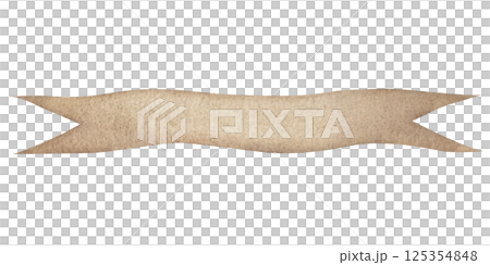 Ancient papyrus ribbon. Hand drawn watercolor illustration of scroll on isolated background.Template with retro banner in pastel beige and brown colors. Drawing of vintage empty manuscript for text 125354848