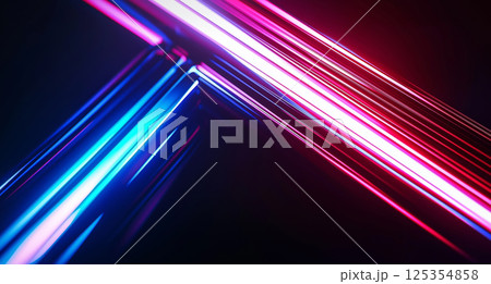 Neon light beams in blue and pink creating futuristic abstract design 125354858