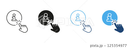 Hand Clicking Information Icon Set. Interactive Help And Support Outline And Silhouette Symbol Collection. User Assistance And Guidance Interface. Isolated Vector Illustration 125354977