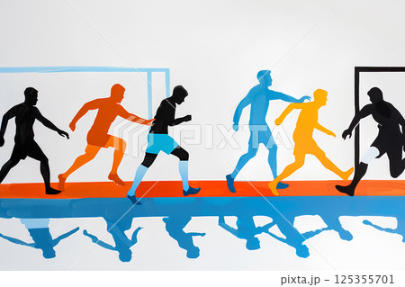 サッカーの練習をする選手たち(シルエット) サッカーの練習をする選手たち(シルエット) 125355701