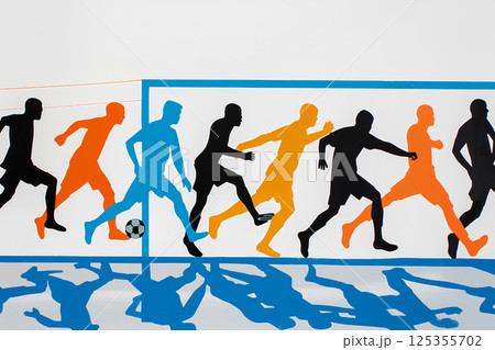 サッカーの練習をする選手たち(シルエット) サッカーの練習をする選手たち(シルエット) 125355702