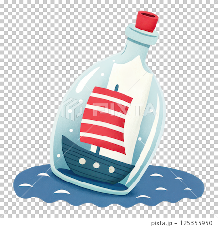 A message in a bottle with a ship silhouette A message in a bottle with a ship silhouette 125355950