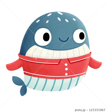Cheerful cartoon whale character in a cozy sweater 125355967