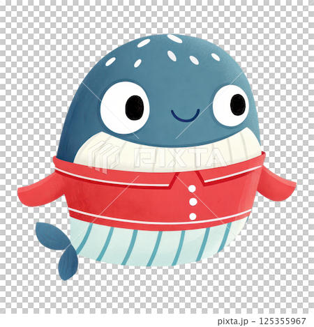 Cheerful cartoon whale character in a cozy sweater 125355967
