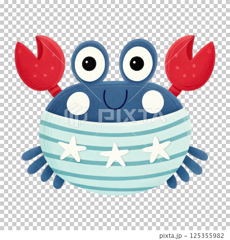 Cute blue crab with stripes and red claws Cute blue crab with stripes and red claws 125355982