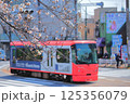 路面電車　さくらトラムと桜の花　北区王子飛鳥山の桜とさくらトラム 125356079