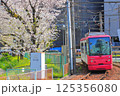 さくらトラムと桜　学習院下から面影橋の間のカーブ 125356080