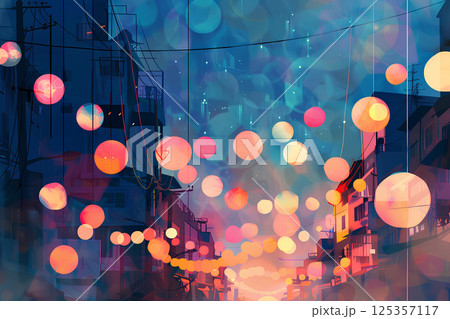 夏の風物詩。お祭りの日のにぎやかな街。 夏の風物詩。お祭りの日のにぎやかな街。 125357117