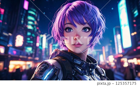 宇宙服を着た紫色の髪の少女 125357175