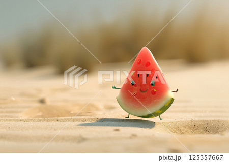 元気に走る美味しそうなスイカくん(3D) 元気に走る美味しそうなスイカくん(3D) 125357667