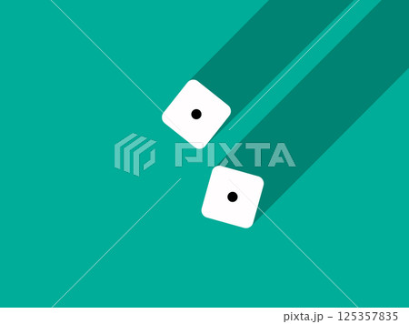 A pair of dice with numbers 1 and 1. Craps dice pair on a green table with a long shadow, top view. Casino dice game. Design for applications, banners, booklets, covers. Vector illustration A pair of dice with numbers 1 and 1. Craps dice pair on a green table with a long shadow, top view. Casino dice game. Design for applications, banners, booklets, covers. Vector illustration 125357835