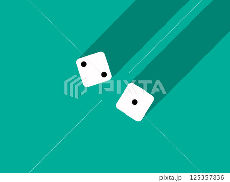 A pair of dice with numbers 1 and 2. Craps dice pair on a green table with a long shadow, top view. Casino dice game. Design for applications, banners, booklets, covers. Vector illustration A pair of dice with numbers 1 and 2. Craps dice pair on a green table with a long shadow, top view. Casino dice game. Design for applications, banners, booklets, covers. Vector illustration 125357836