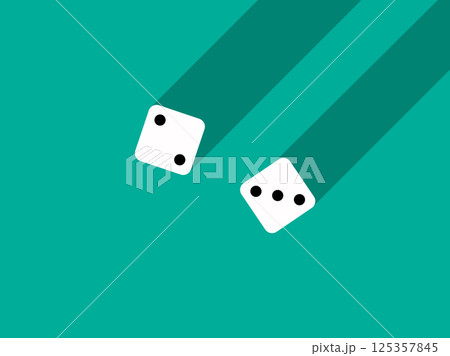 A pair of dice with numbers 2 and 3. Craps dice pair on a green table with a long shadow, top view. Casino dice game. Design for applications, banners, booklets, covers. Vector illustration 125357845
