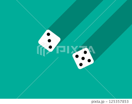 A pair of dice with numbers 3 and 5. Craps dice pair on a green table with a long shadow, top view. Casino dice game. Design for applications, banners, booklets, covers. Vector illustration 125357853