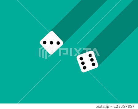 A pair of dice with numbers 3 and 6. Craps dice pair on a green table with a long shadow, top view. Casino dice game. Design for applications, banners, booklets, covers. Vector illustration 125357857