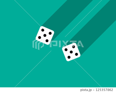 A pair of dice with numbers 5 and 5. Craps dice pair on a green table with a long shadow, top view. Casino dice game. Design for applications, banners, booklets, covers. Vector illustration 125357862