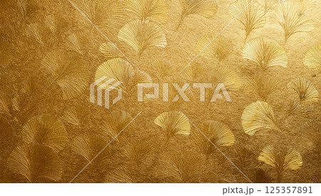 金色の銀杏模様和紙背景-日本風シームレステクスチャ 125357891