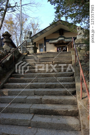 Nagakura JInja, a shinto shrine, inside Nagakura Park in Naka-Karuizawa in Nagano Japan 125357985