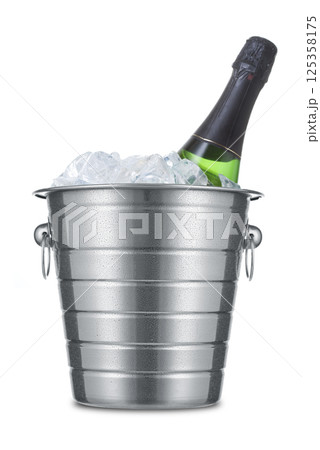 Bottle of champagne in ice bucket Bottle of champagne in ice bucket 125358175