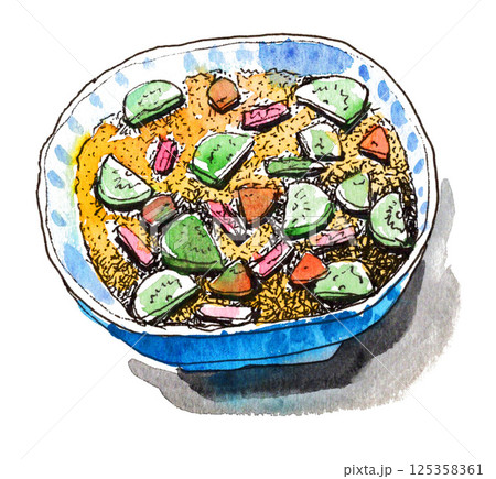 水彩で描いたポテトサラダ25423pix7 125358361