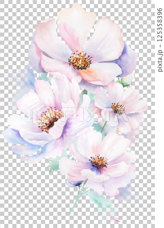 Watercolor pink peony flowers bouquet with leaves, pastel romantic wedding isolated illustration 125358396