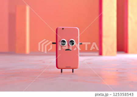 走る可愛いスマホくんとハート（3D） 125358543