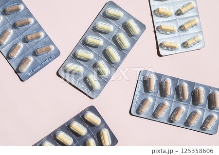 Medicine Capsule Tablets in Blister Packs. Healthcare and Pharmaceutical Industry Concept. Medicine Capsule Tablets in Blister Packs. Healthcare and Pharmaceutical Industry Concept. 125358606