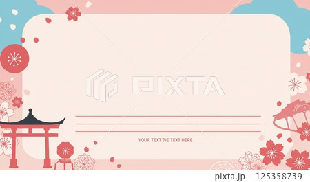 桜と鳥居が彩る上品な和風テンプレート 125358739