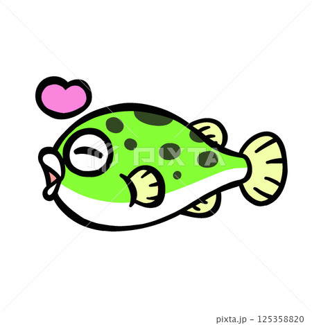 シンプルなよろこぶミドリフグのイラスト 125358820