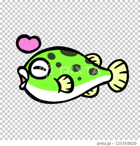 シンプルなよろこぶミドリフグのイラスト 125358820